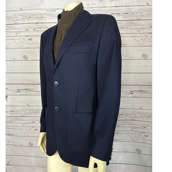 Bottoli Navy Wool Blazer Jacket With Detachable Brown Bib size 36 R - Picture 5 of 11